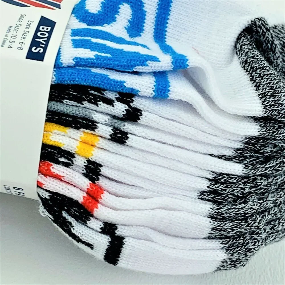 K Swiss Boys 8 Pairs Low Cut Socks White w Color Size 6-8 / Shoe Size 10.5-4